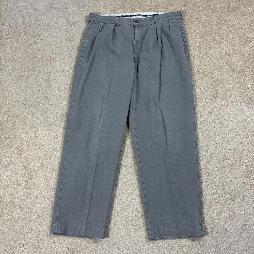 Vintage Polo Ralph Lauren Pleated Chino Pants Mens 36x30 Khaki Gray Cotton